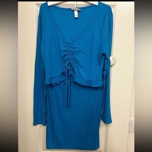 Maternity Blue Long Sleeve Ruched Dress